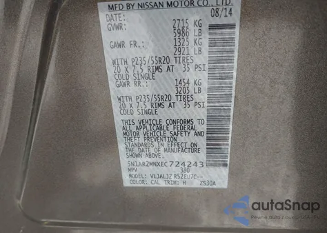 2014 Nissan Pathfinder Platinum from USA, damaged, VIN 5N1AR2MNXEC724243